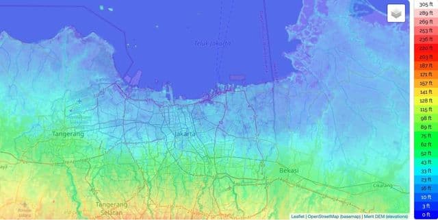 Mapa de elevación de Yakarta