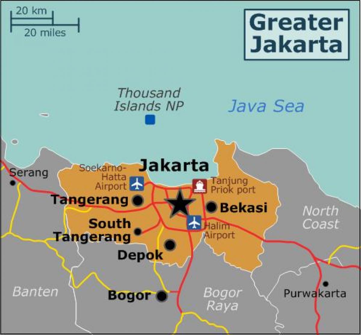 Mapa de los aeropuertos de Yakarta