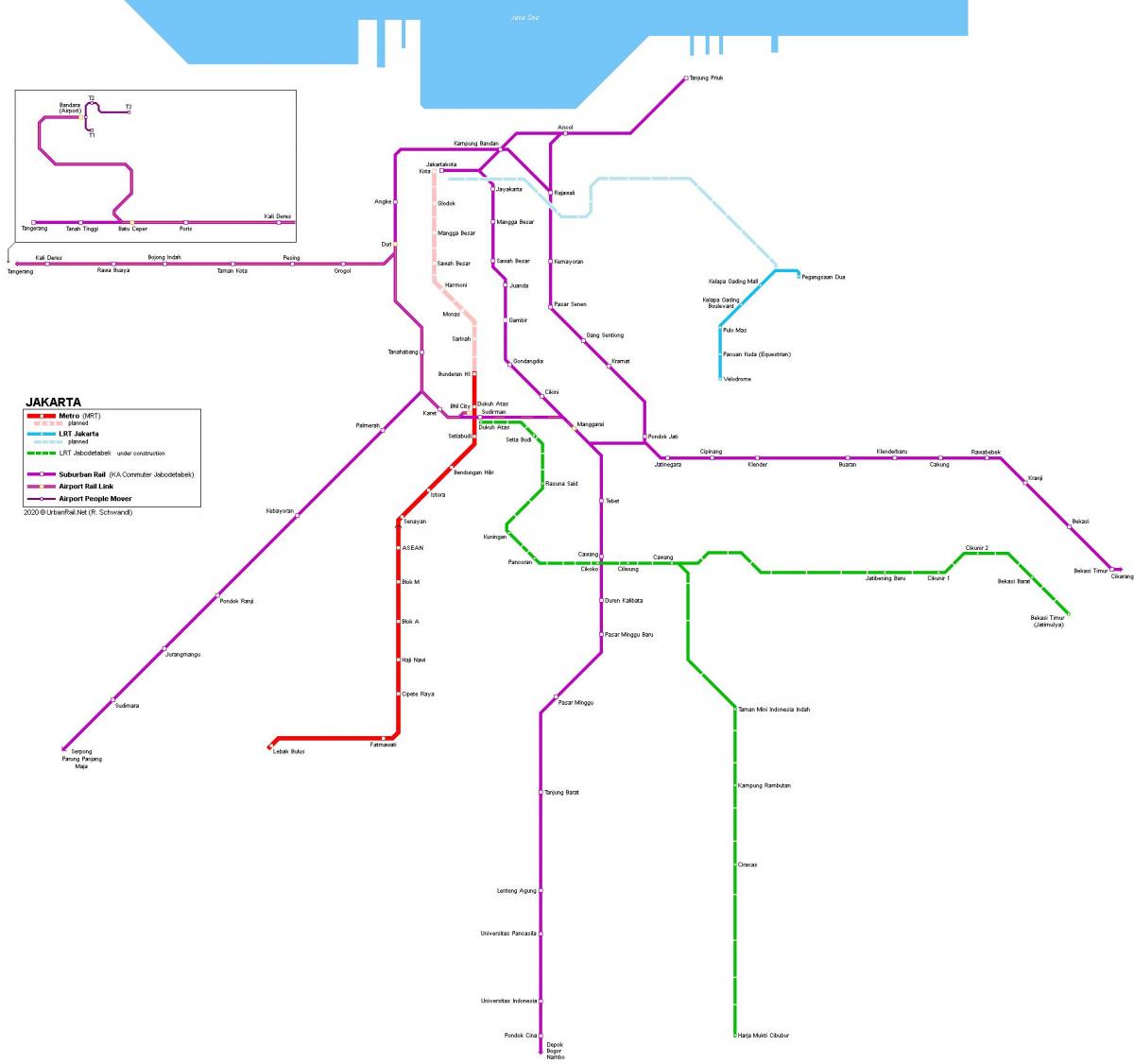 Mapa de las estaciones de tren de Yakarta