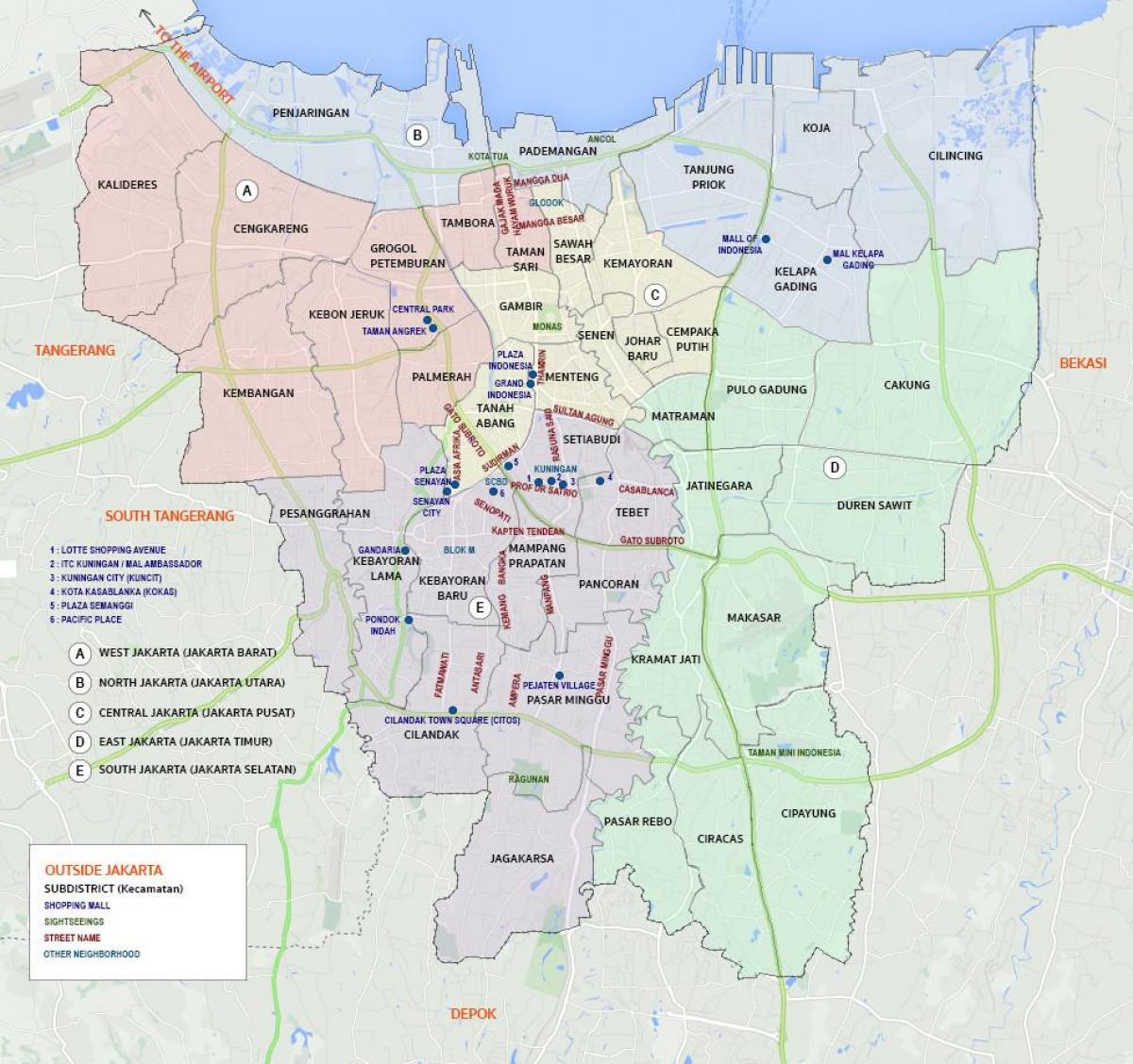 Mapa de los barrios de Yakarta